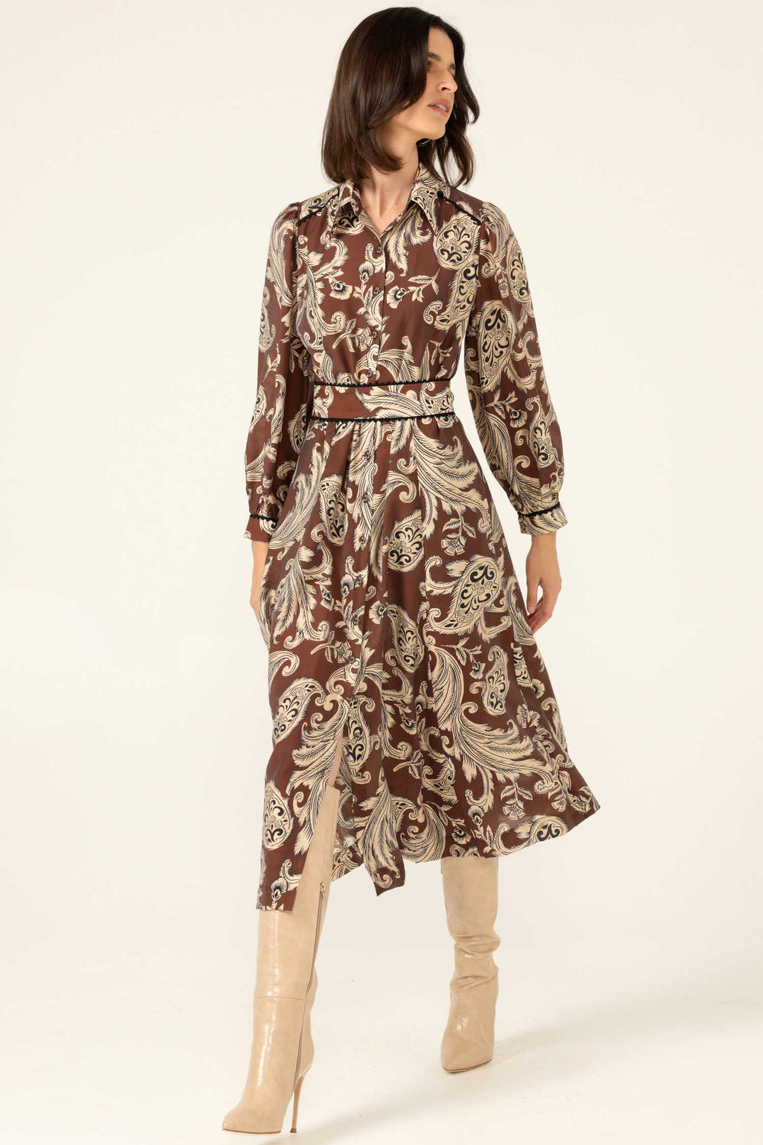 Vanessa Shirtmaker Dress in Cocoa Cream Paisley