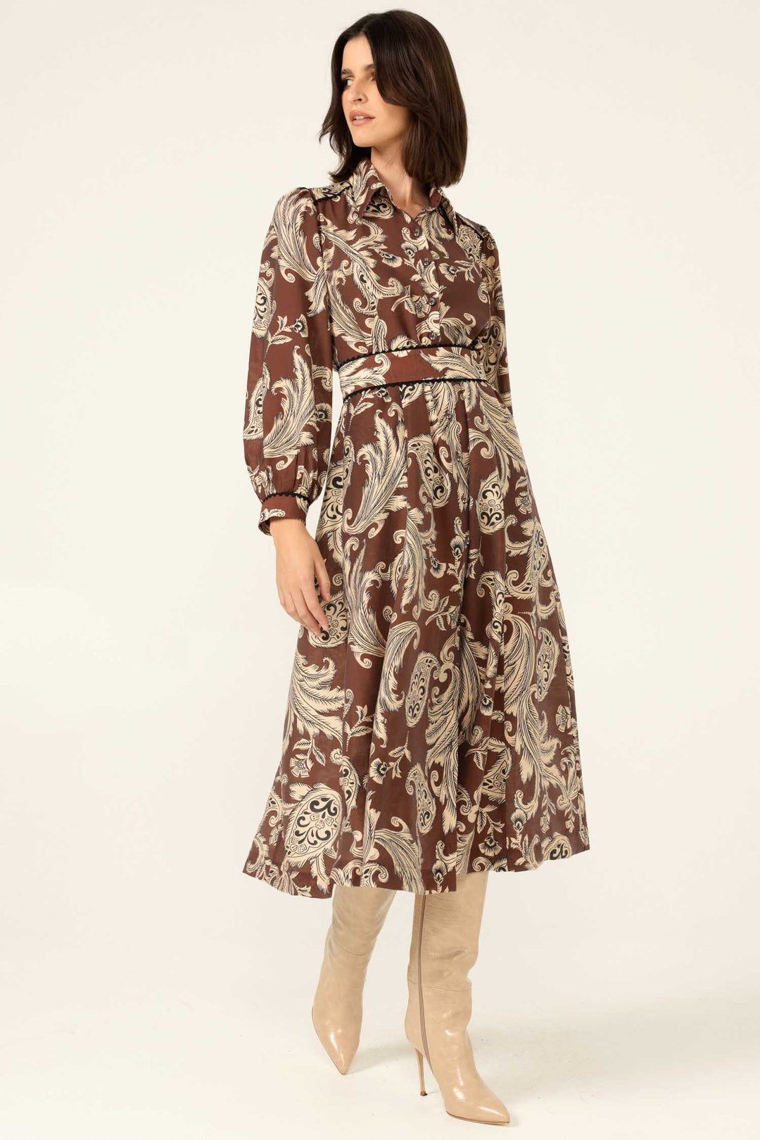 Vanessa Shirtmaker Dress in Cocoa Cream Paisley