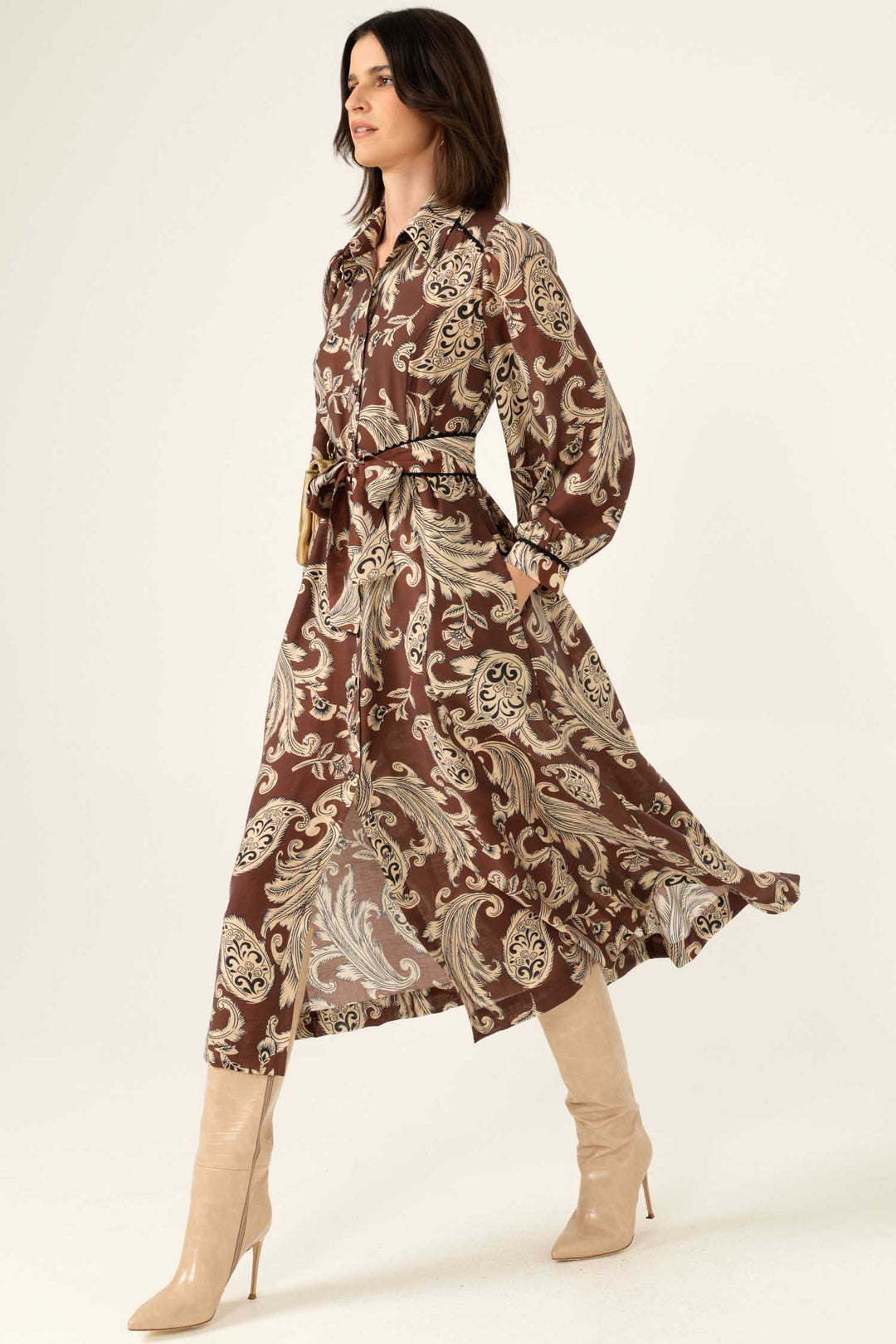 Vanessa Shirtmaker Dress in Cocoa Cream Paisley