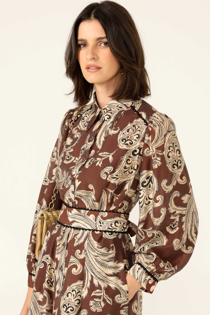 Vanessa Shirtmaker Dress in Cocoa Cream Paisley