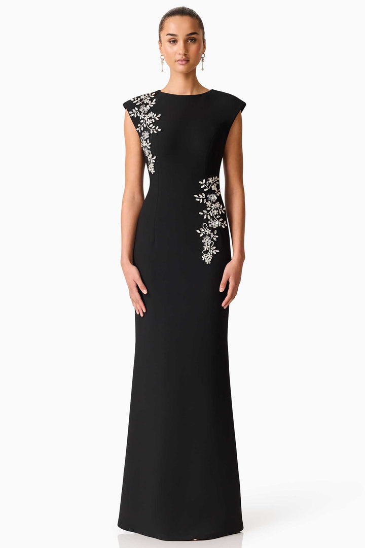 Veda Boatneck Sequin Gown in Black