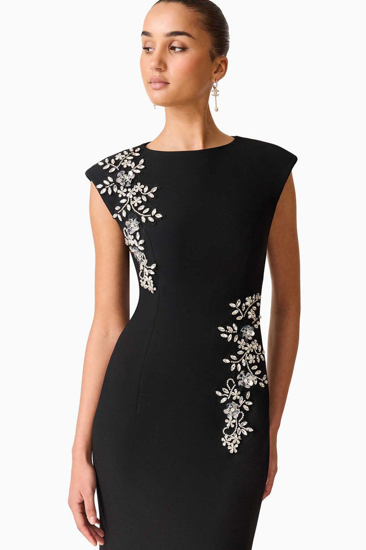 Veda Boatneck Sequin Gown in Black