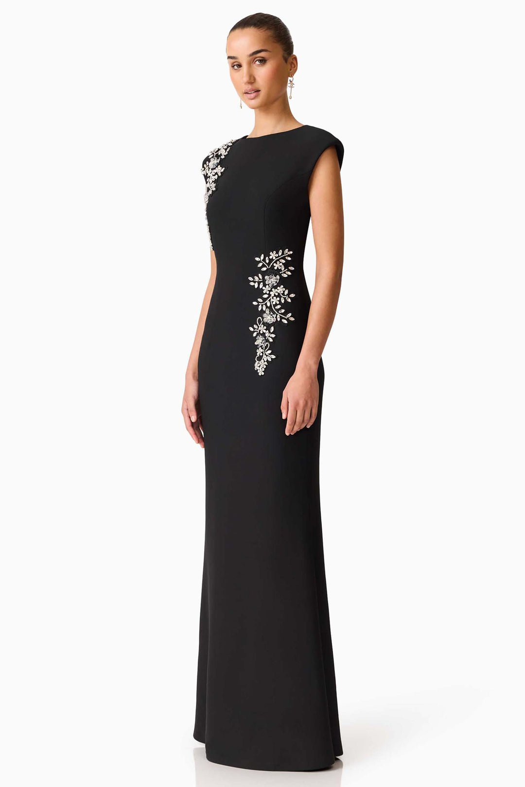 Veda Boatneck Sequin Gown in Black