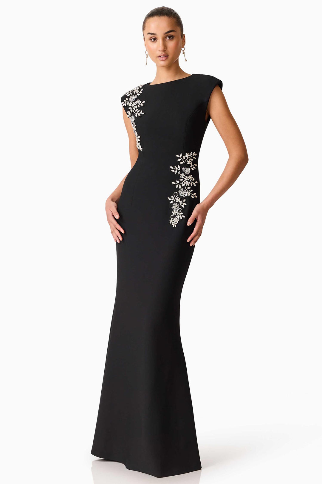 Veda Boatneck Sequin Gown in Black
