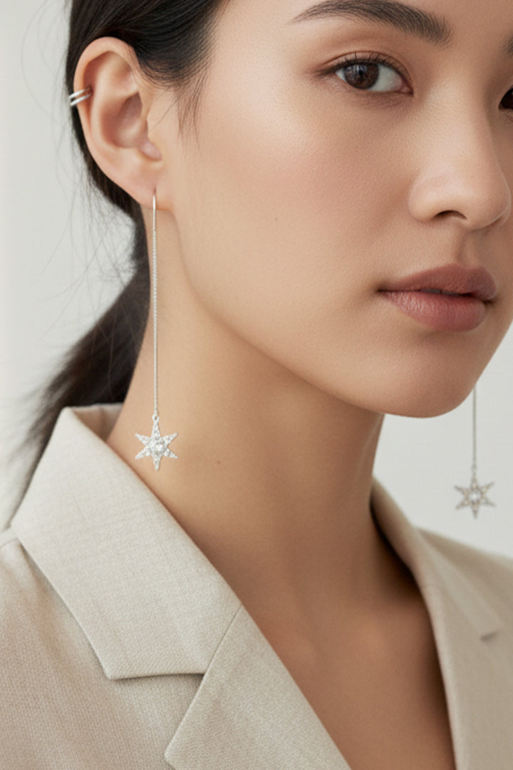 Vega Thread Star Earrings in Silver