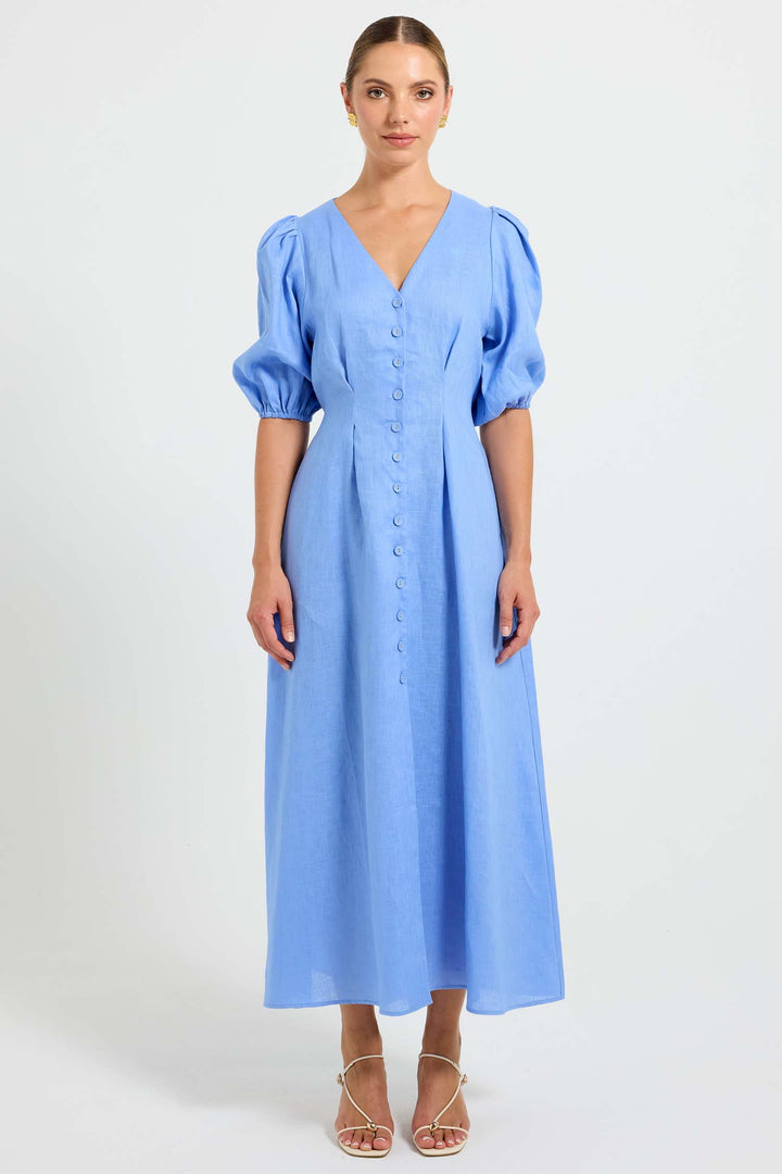 Vera Button Midi Dress in Ocean