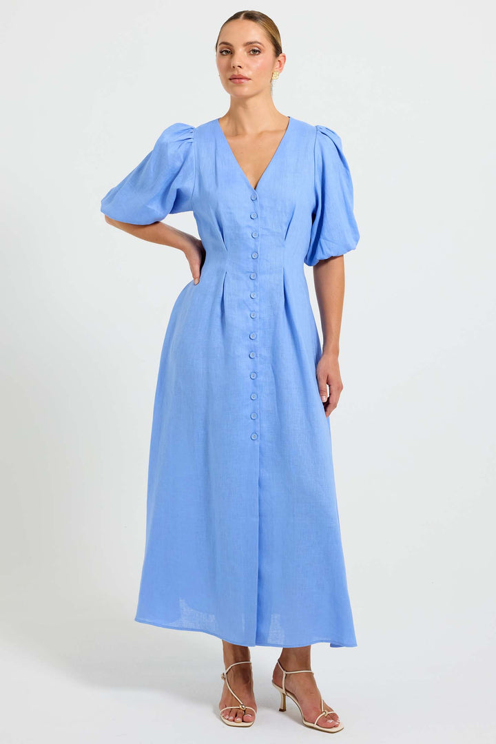 Vera Button Midi Dress in Ocean