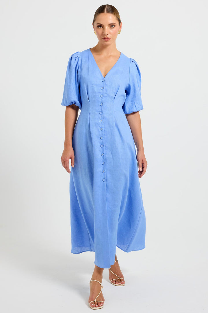 Vera Button Midi Dress in Ocean