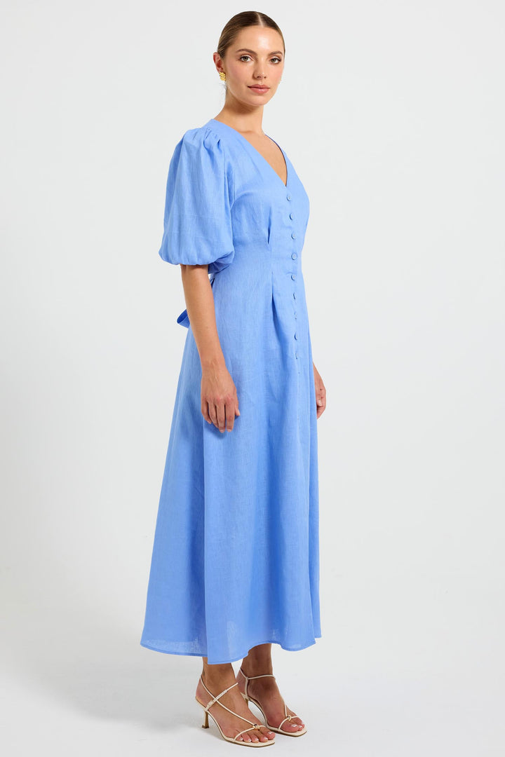 Vera Button Midi Dress in Ocean