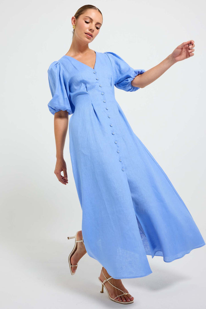 Vera Button Midi Dress in Ocean