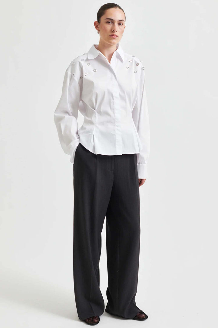 Viktoria Stud Shirt w Eyelets in White