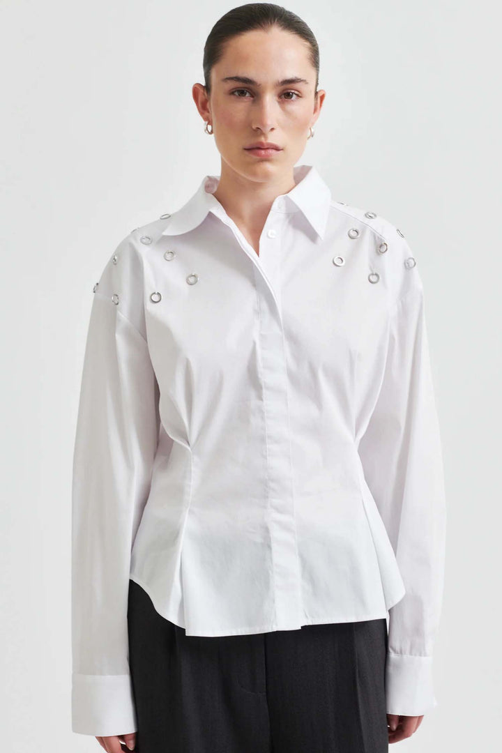Viktoria Stud Shirt w Eyelets in White