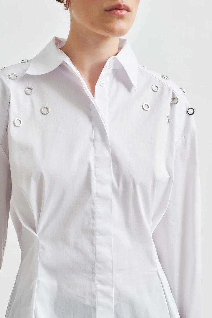 Viktoria Stud Shirt w Eyelets in White