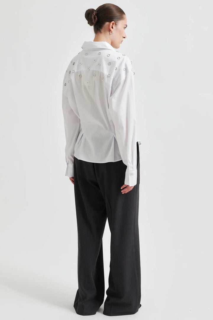 Viktoria Stud Shirt w Eyelets in White