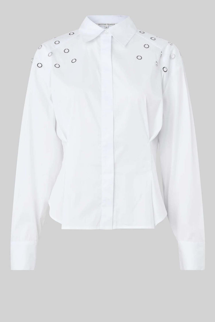 Viktoria Stud Shirt w Eyelets in White