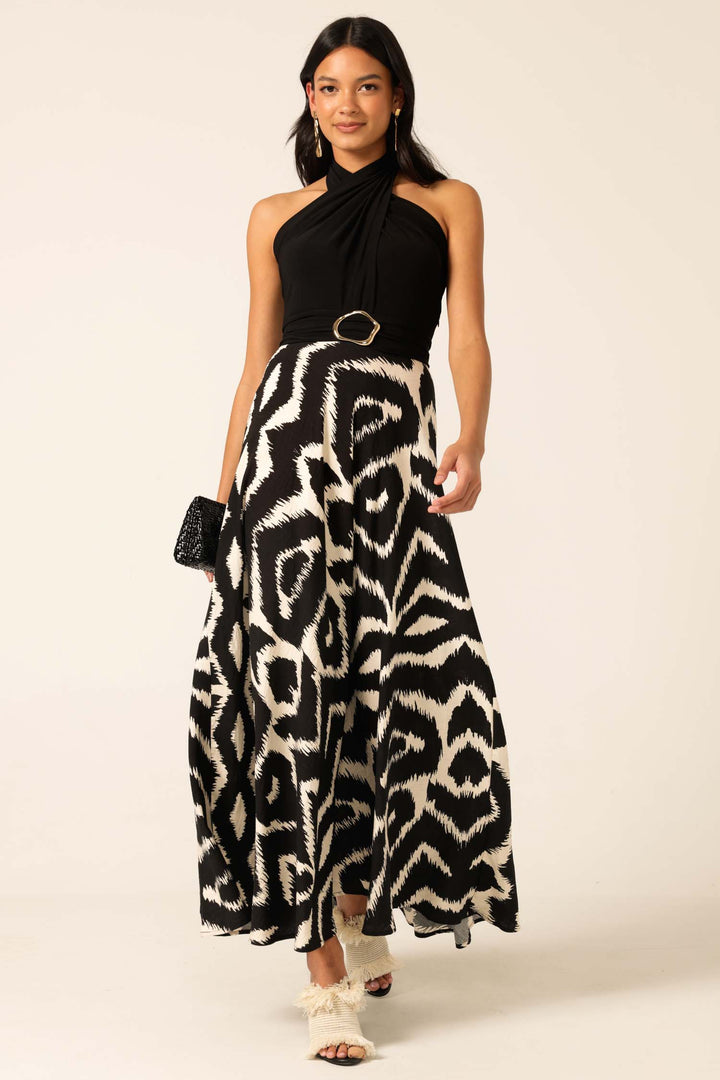 Villa Vita Maxi Dress in Black Cream Abstract