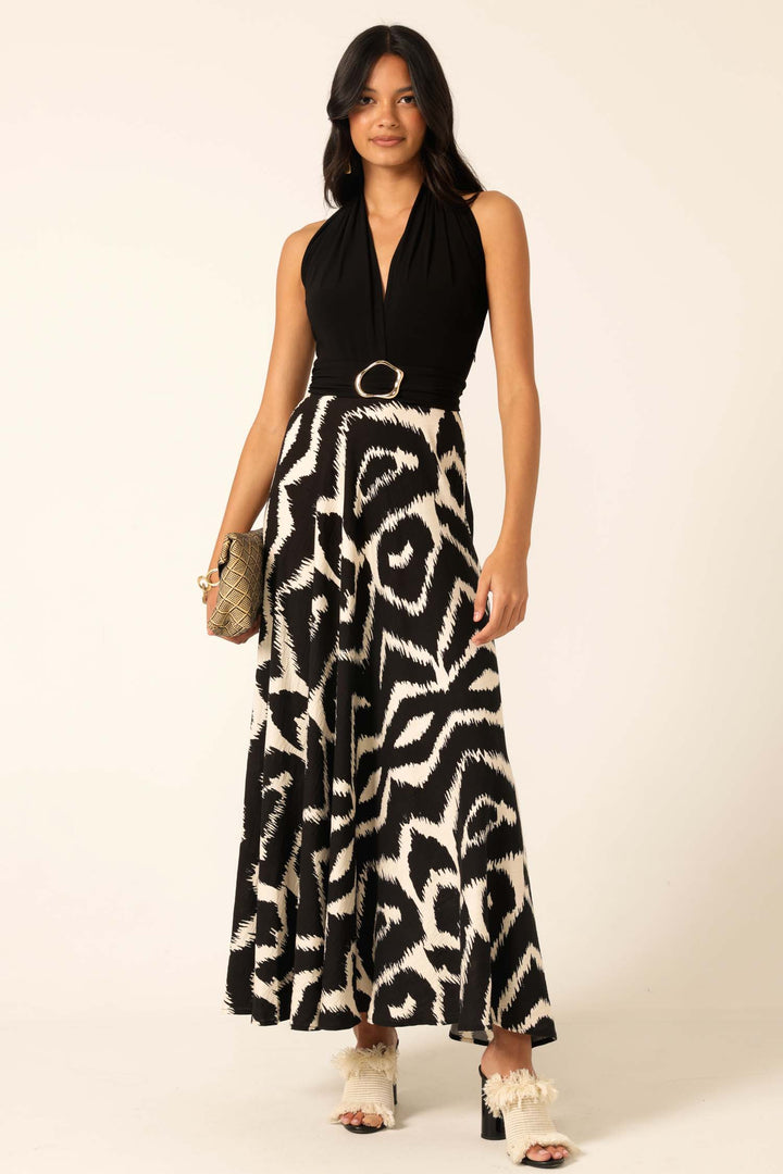 Villa Vita Maxi Dress in Black Cream Abstract