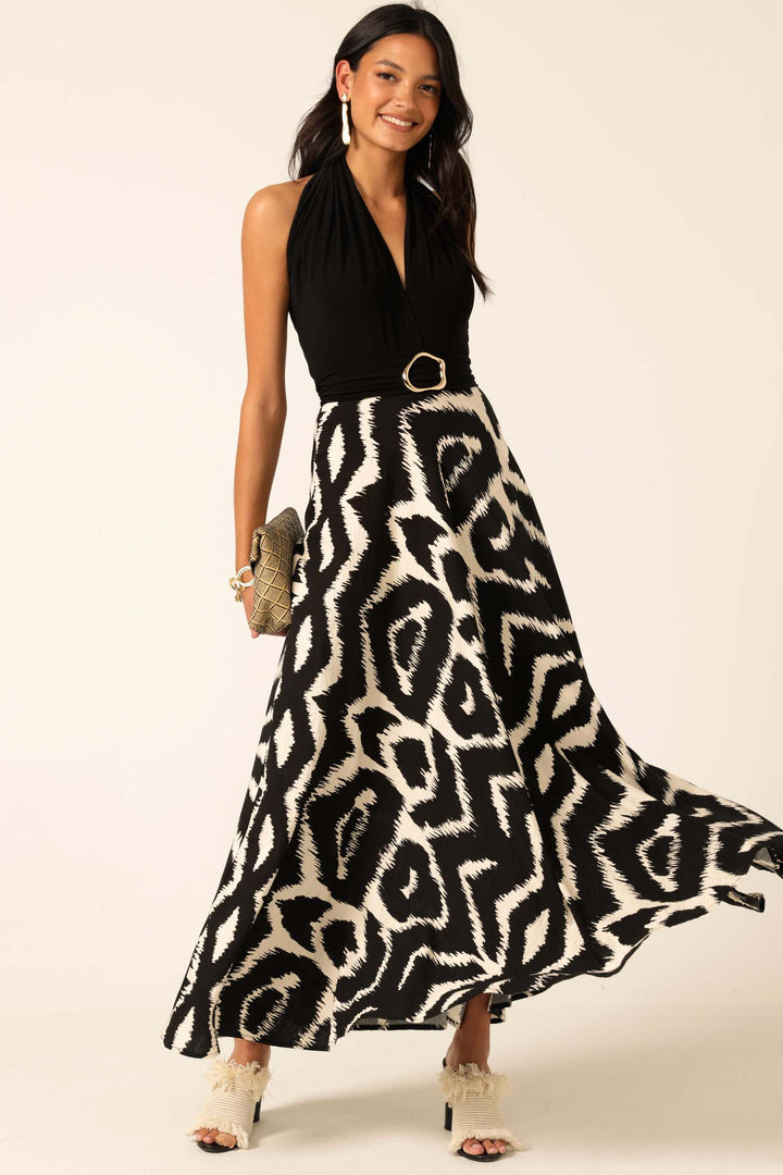 Villa Vita Maxi Dress in Black Cream Abstract