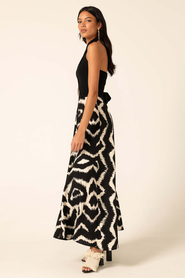 Villa Vita Maxi Dress in Black Cream Abstract