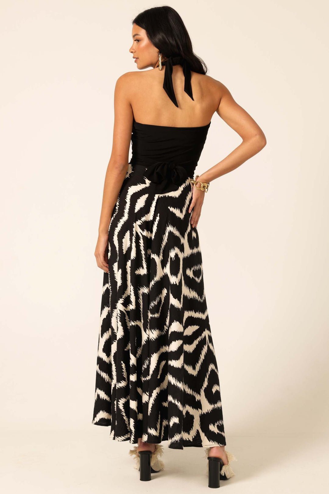 Villa Vita Maxi Dress in Black Cream Abstract