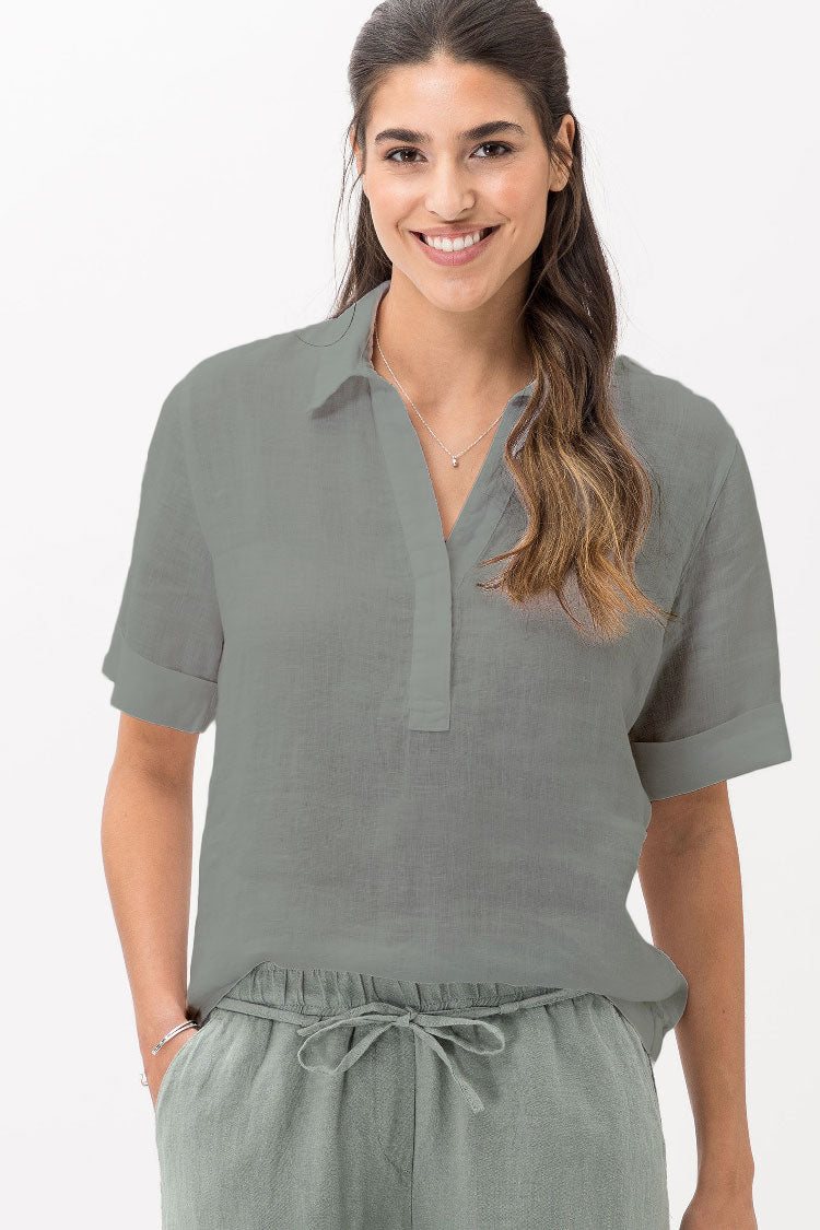 Vio Linen SS Blouse in Matcha