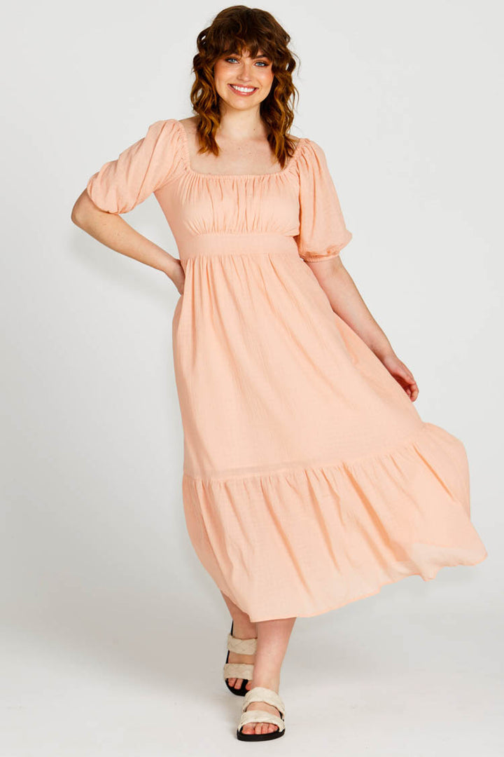 Violet Midi Dress in Muted Peach