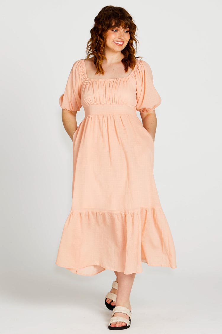 Violet Midi Dress in Muted Peach