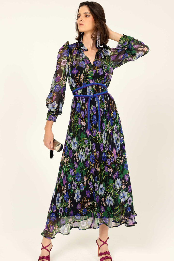 Violetta Midi Dress in Violet Floral