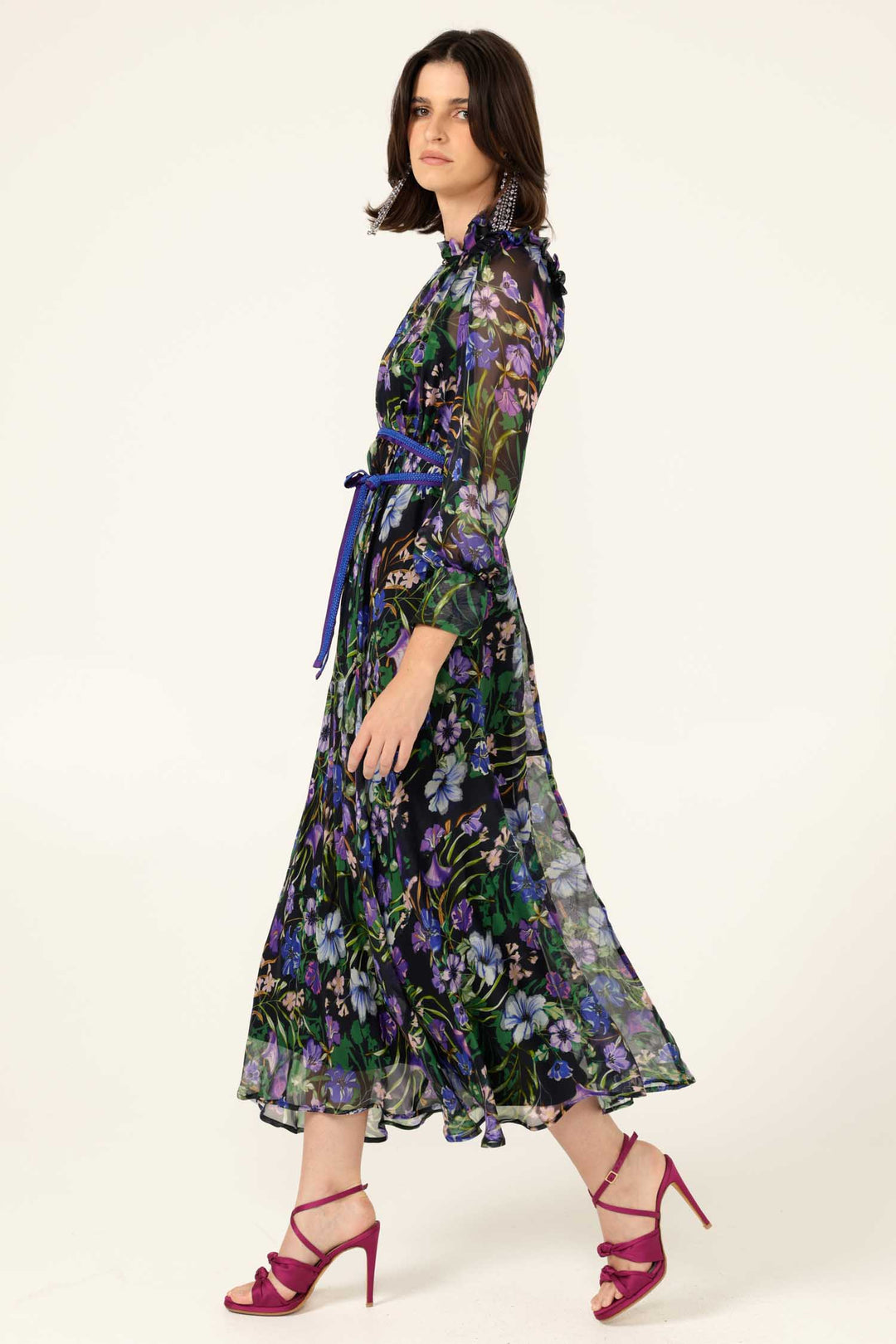 Violetta Midi Dress in Violet Floral