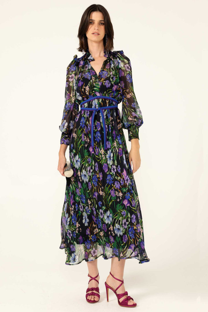Violetta Midi Dress in Violet Floral