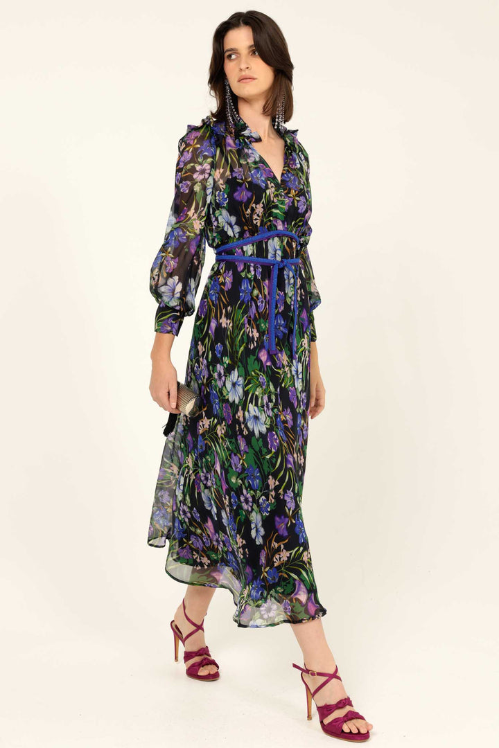 Violetta Midi Dress in Violet Floral