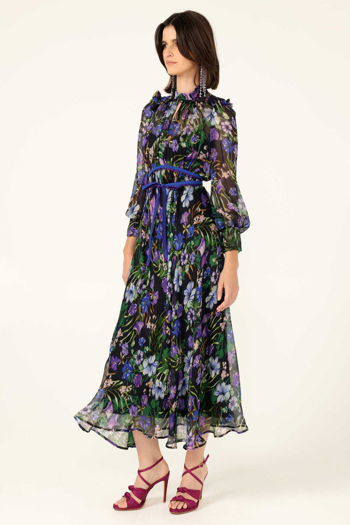 Violetta Midi Dress in Violet Floral
