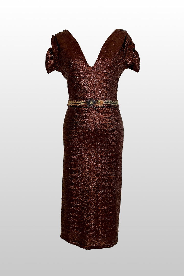 Vivica Cocktail Dress in Paloma Sequin w Handmade Belt