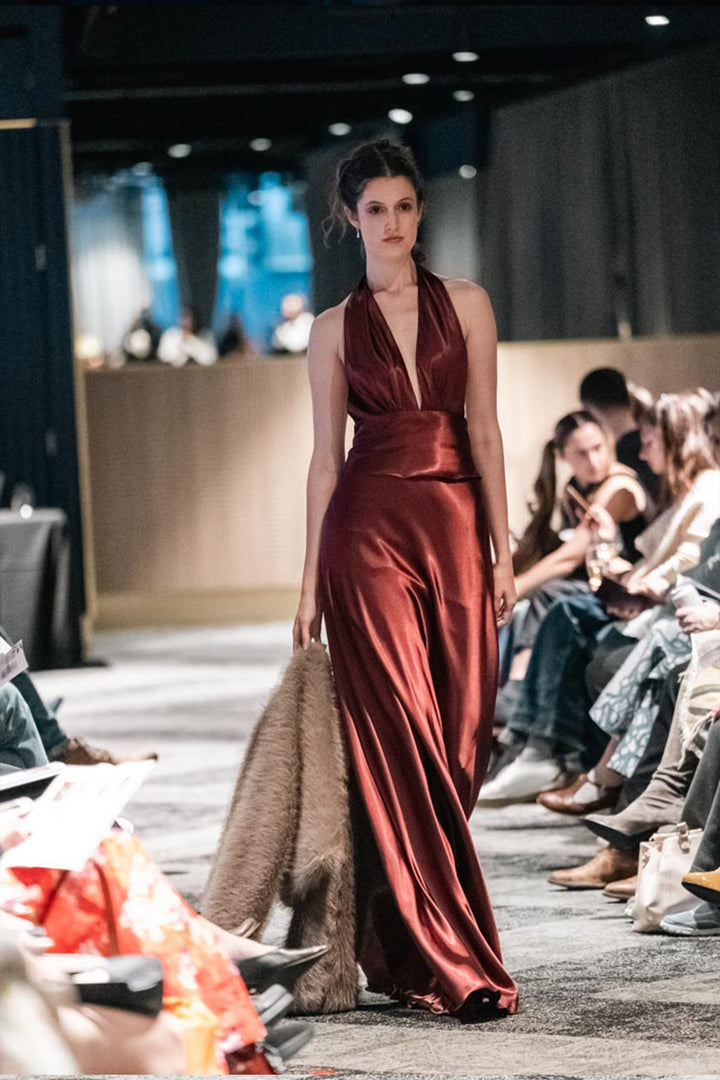 Vixen Gown in Burgundy Satin