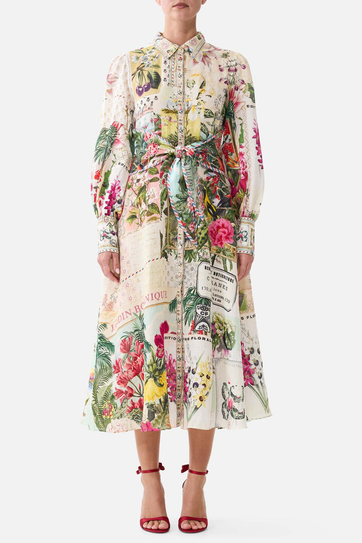 Waist Tie Shirt Dress in La Belle Botanique