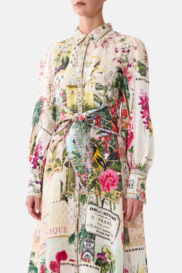 Waist Tie Shirt Dress in La Belle Botanique