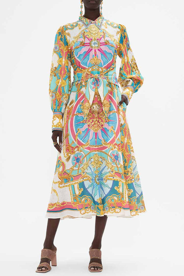 Waist Tie Shirt Dress in Sail Away With Me