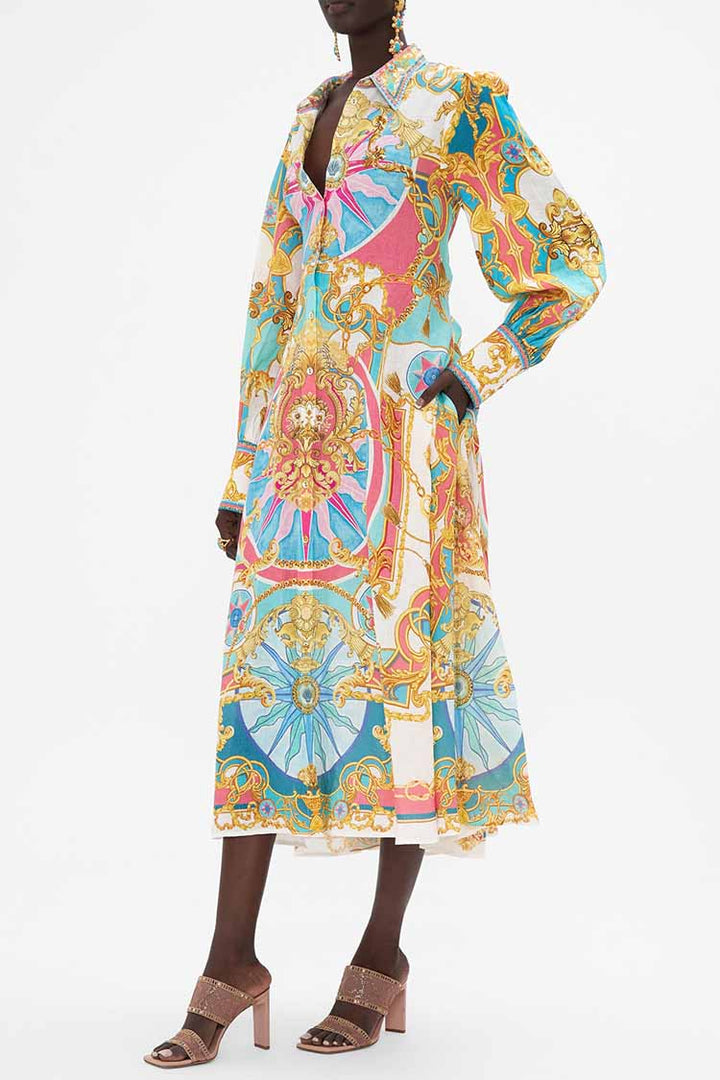 Waist Tie Shirt Dress in Sail Away With Me