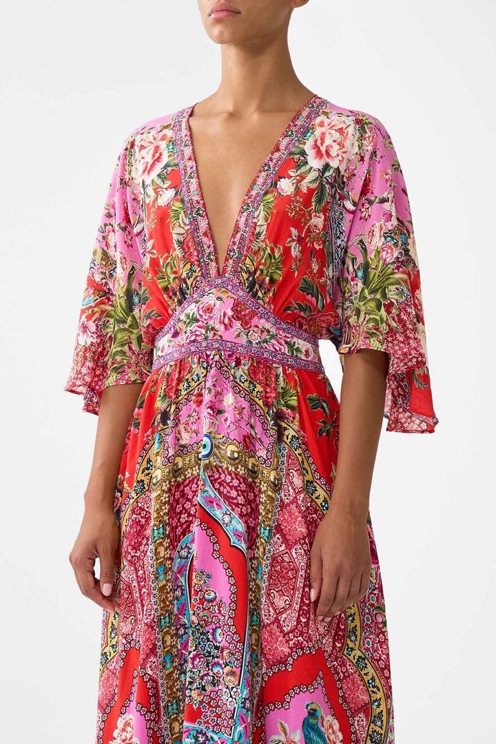 Waisted Dress with Hem Ruffle in Heirloom Empire