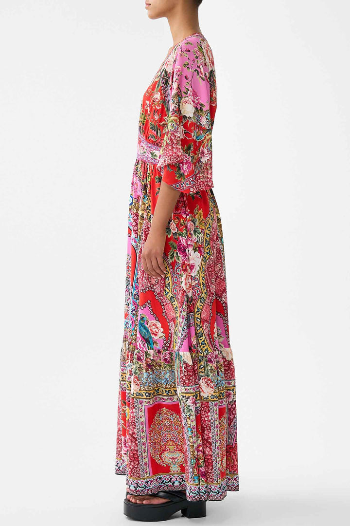 Waisted Dress with Hem Ruffle in Heirloom Empire