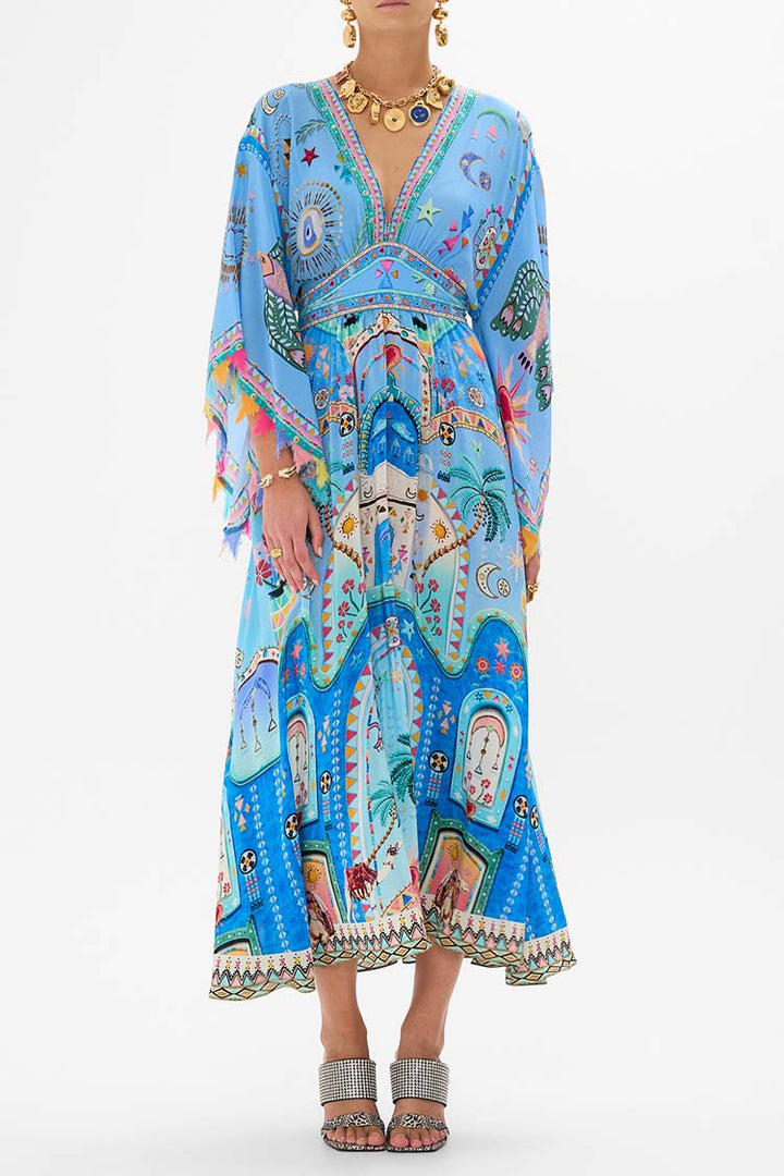 Waisted Dress w Kimono Sleeve in A Painted Village