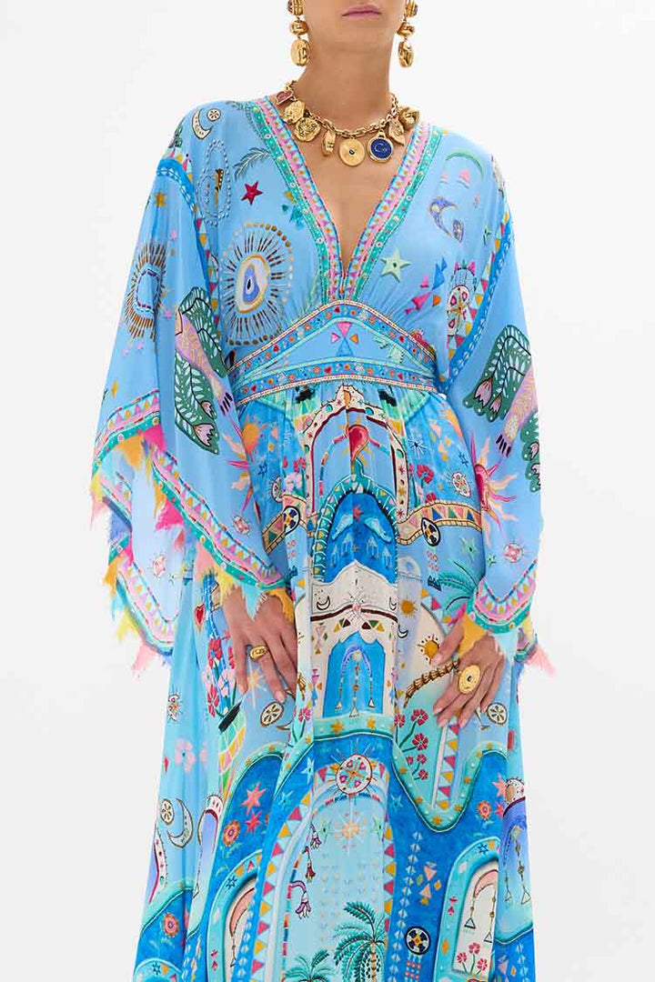Waisted Dress w Kimono Sleeve in A Painted Village