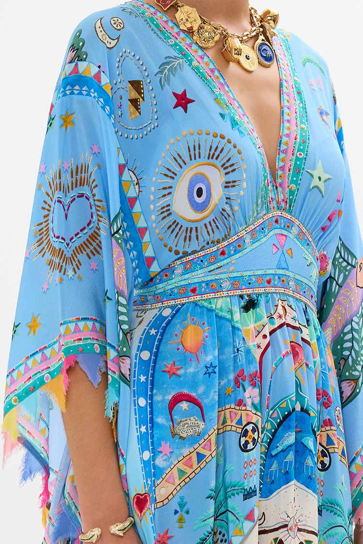 Waisted Dress w Kimono Sleeve in A Painted Village