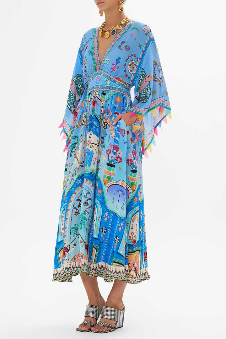 Waisted Dress w Kimono Sleeve in A Painted Village