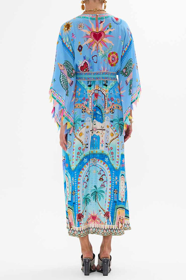 Waisted Dress w Kimono Sleeve in A Painted Village