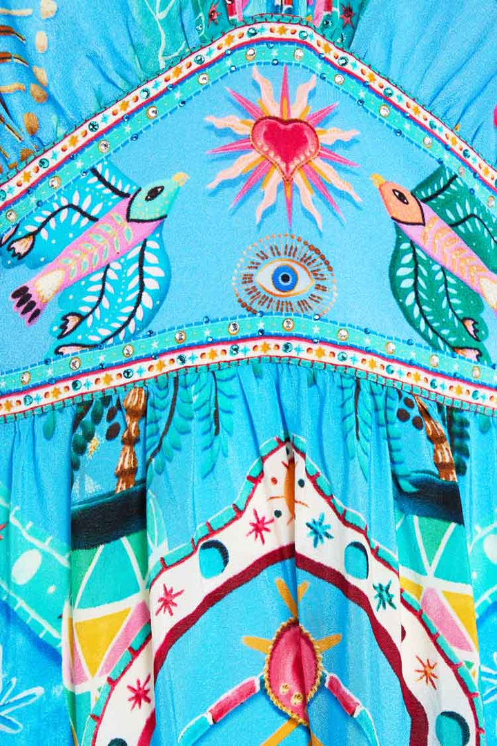 Waisted Dress w Kimono Sleeve in A Painted Village