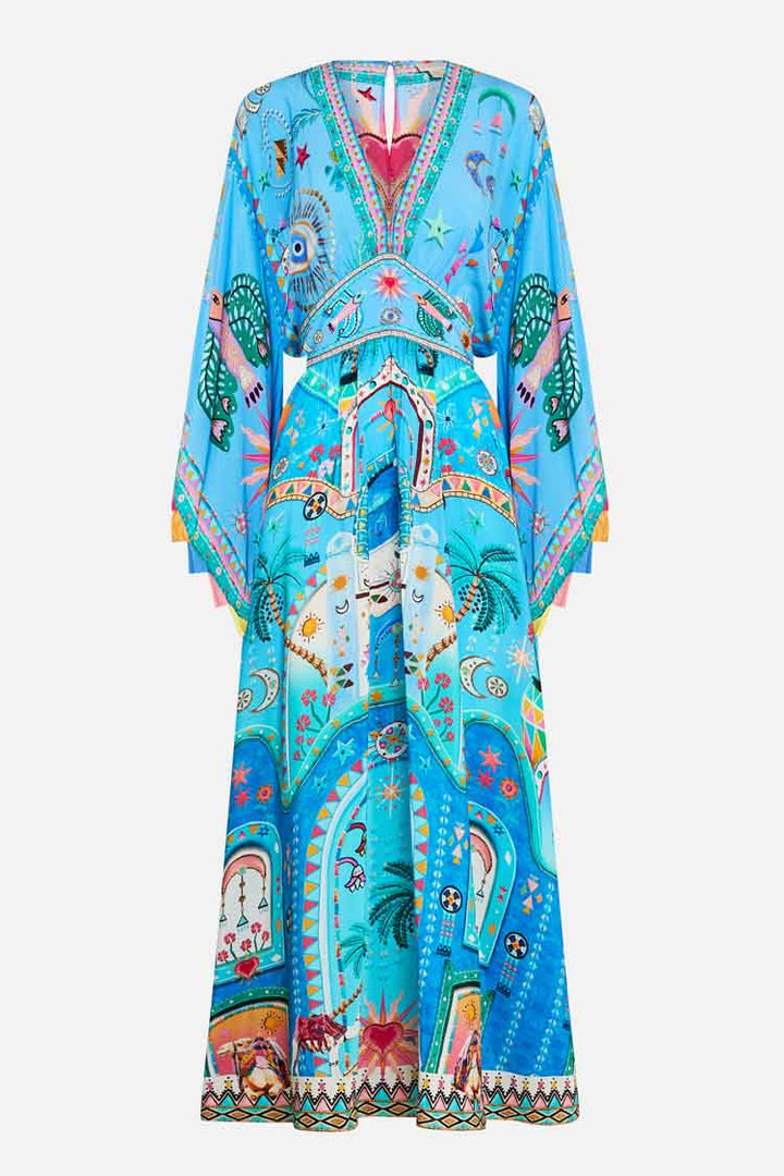 Waisted Dress w Kimono Sleeve in A Painted Village