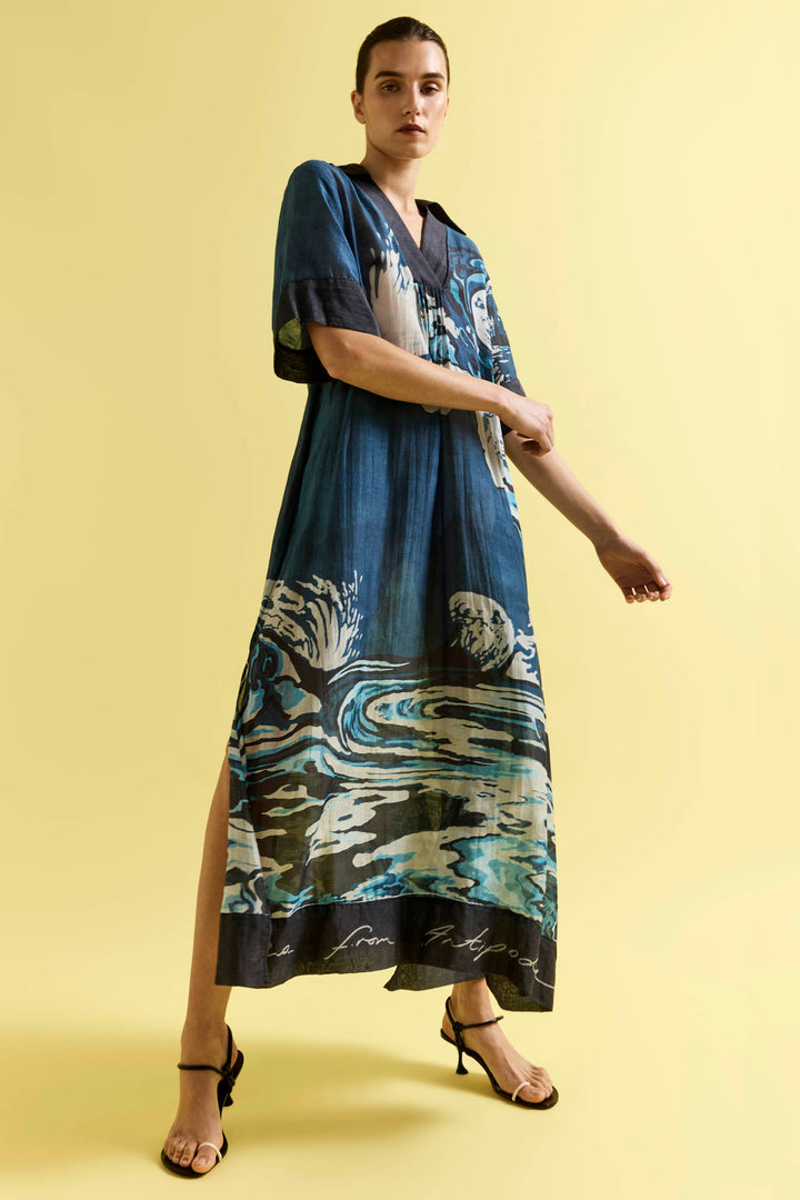 Wave Pool Collared Cover Up Dress in Blue Lagoon