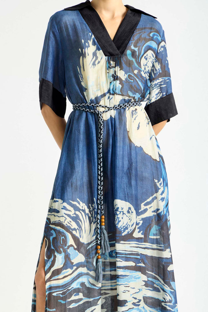 Wave Pool Collared Cover Up Dress in Blue Lagoon