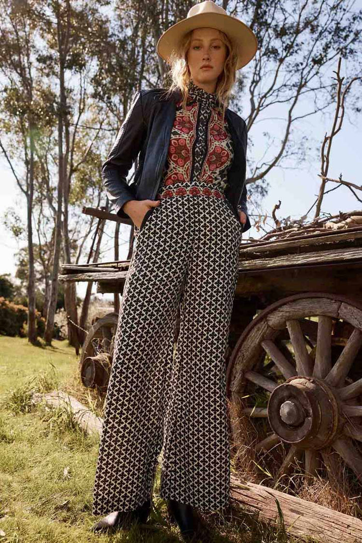 Willow Dobby Contrast Panel Pant in Country Tapestry